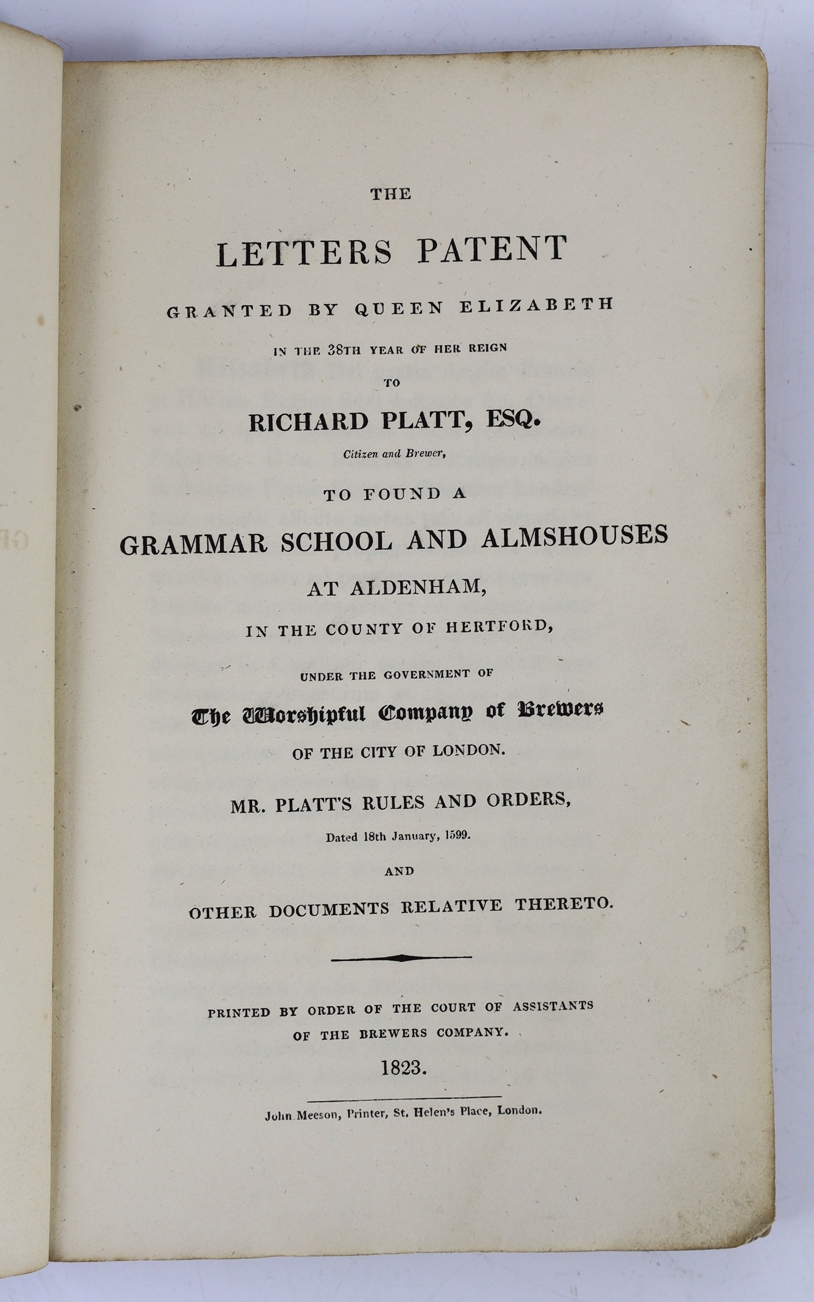 HERTS: Fifteen Engravings, being Views of the Ancient Town of Hertford...and Christ's Hospital, London... 15 captioned plates (no letterpress issued); original printed wrappers, cr.8vo. Hertford, 1830
